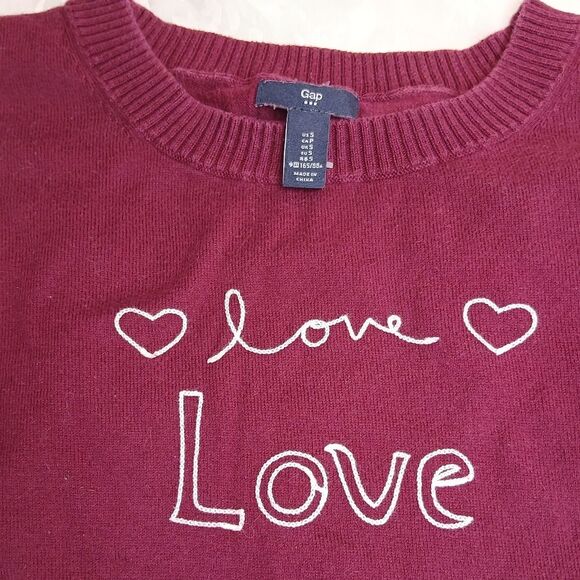 GAP Women’s Crewneck Sweater Love Maroon Cranberry Red Cotton Size Small - Picture 3 of 6